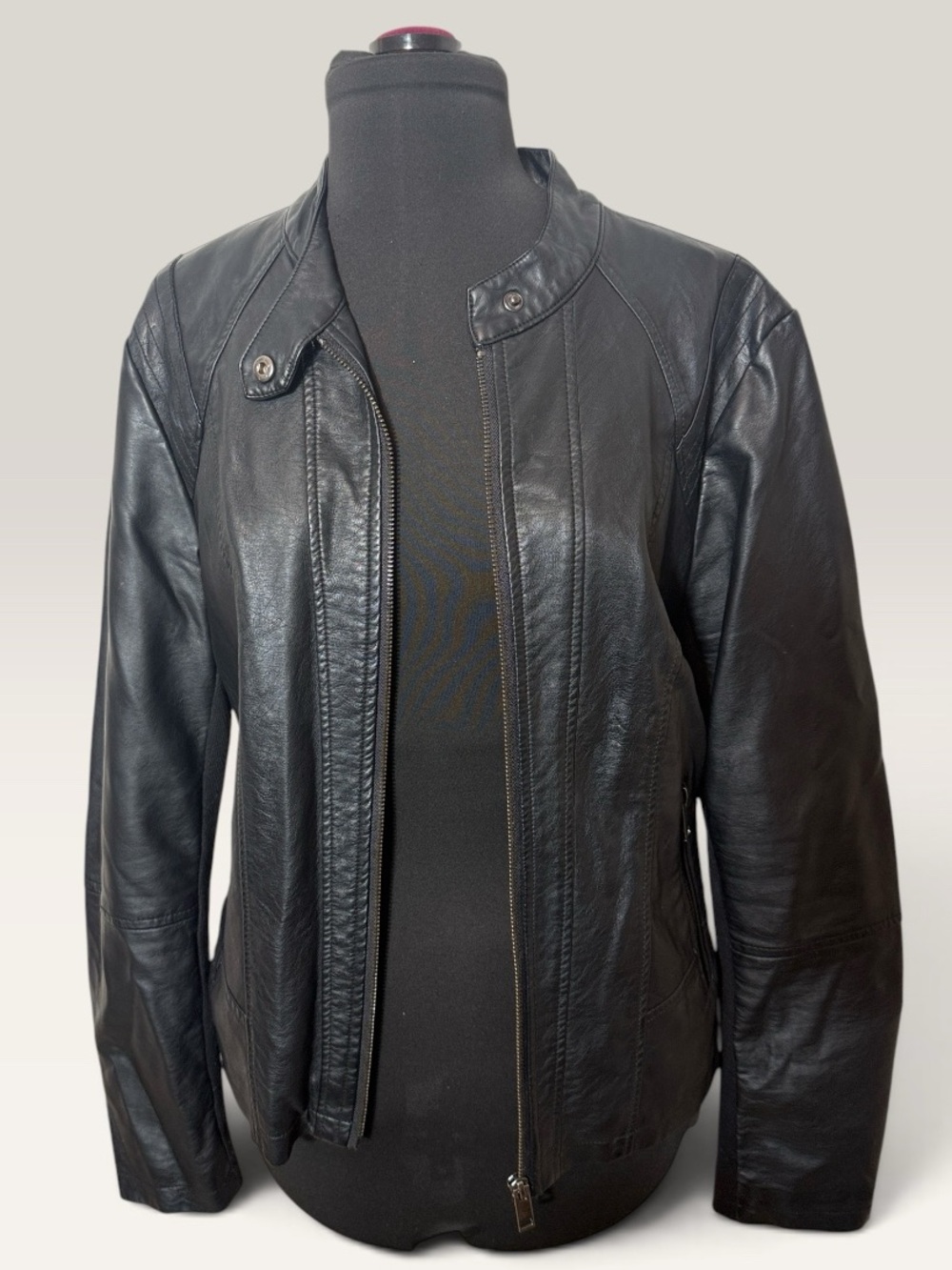 Black Faux Leather Zip-Front Women's Moto Jacket